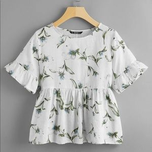 Ruffle Cuff Floral Peplum Top